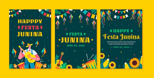 Flat festas juninas greeting cards collection