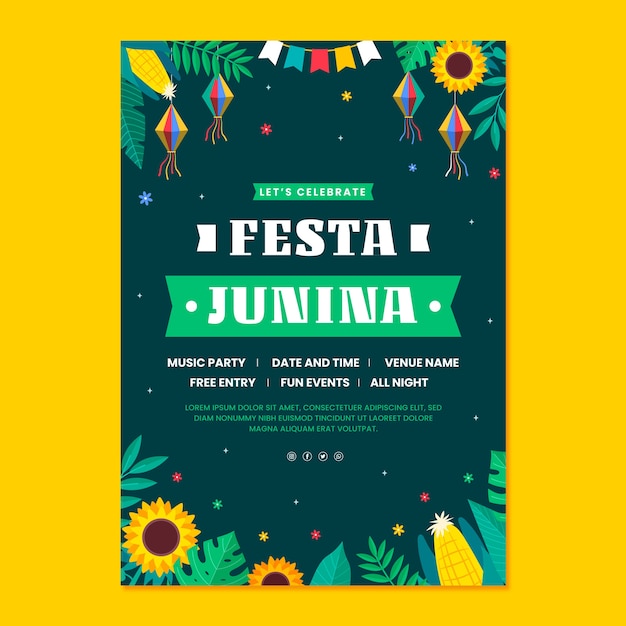 Flat festas juninas vertical flyer template