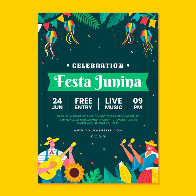 Flat festas juninas vertical flyer template