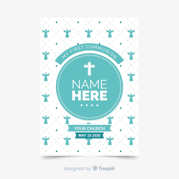 Flat first communion invitation template