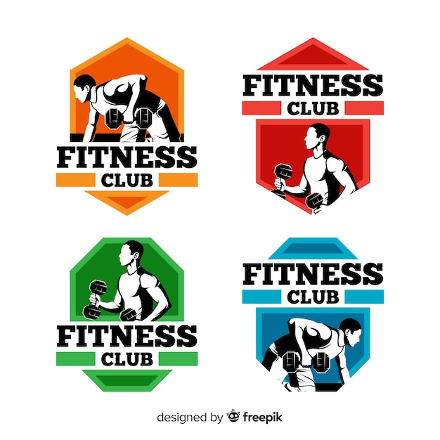 Free Vector flat fitness logo template collection