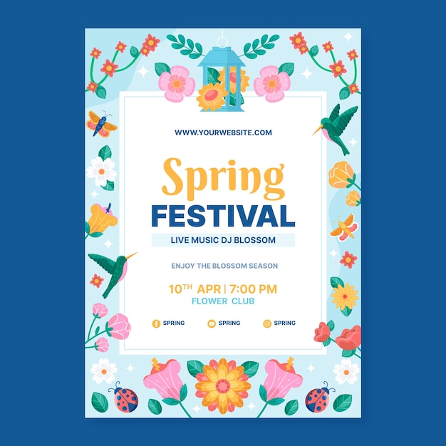 Flat floral spring vertical poster template