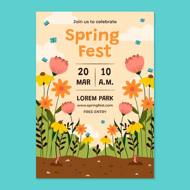 Flat floral spring vertical poster template