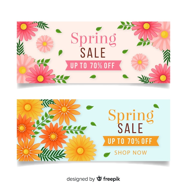 Free Vector flat flower spring sale banner