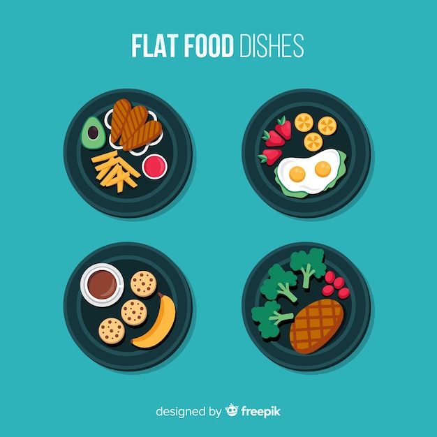 Free Vector flat food dishes pack