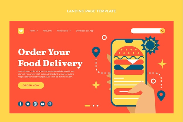 Flat food landing page template