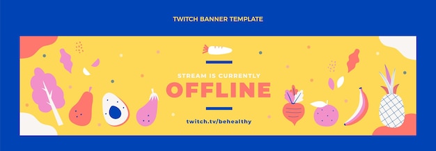 Free Vector flat food twitch banner template