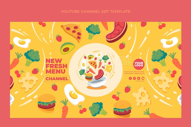 Free Vector flat food youtube channel art