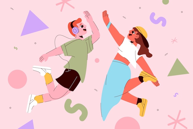 Flat friendship day background with friends high-fiving