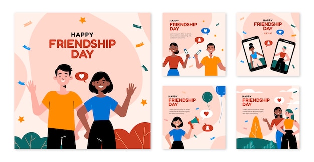 Flat friendship day instagram posts collection