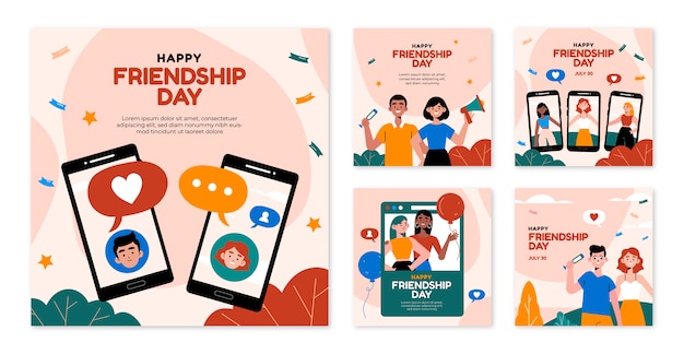 Flat friendship day instagram posts collection