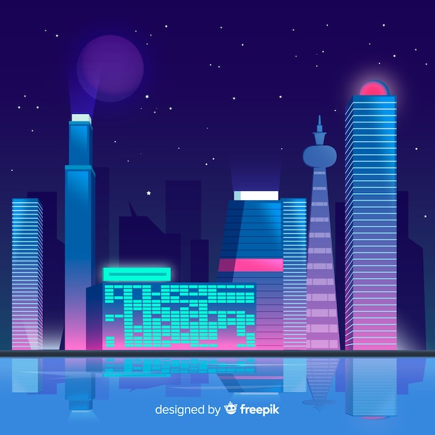 Free Vector flat futuristic night city background