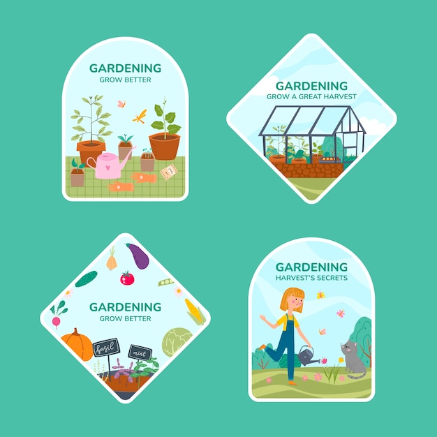 Free Vector flat gardening labels collection