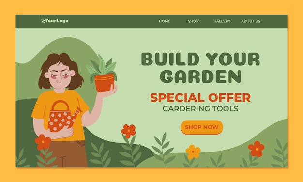 Free Vector flat gardening landing page template