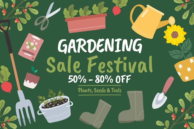 Free Vector flat gardening sale background