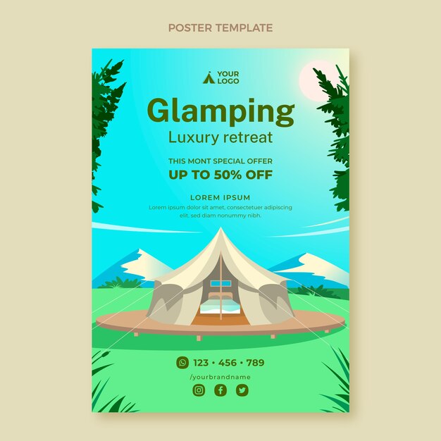 Flat glamping vertical poster template