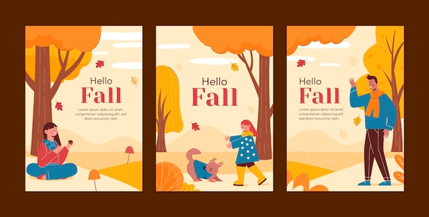 Free vector flat greeting cards collection for fall season