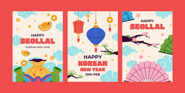 Flat greeting cards collection for korean seollal holiday