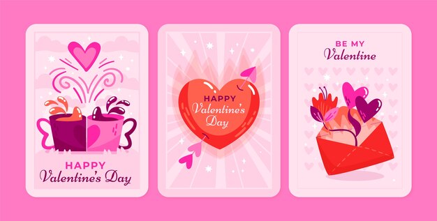 Flat greeting cards collection for valentine's day celebration