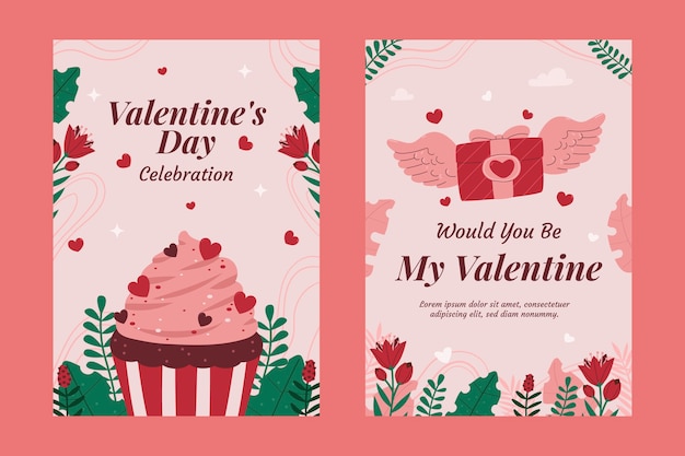 Flat greeting cards collection for valentines day celebration