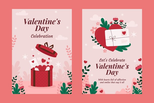 Flat greeting cards collection for valentines day celebration