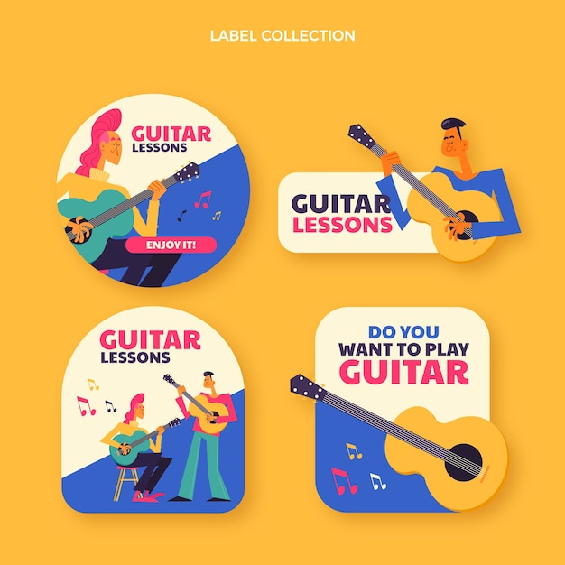 Flat guitar lessons labels collection