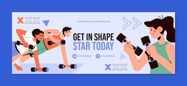 Free vector flat gym and exercise social media cover template