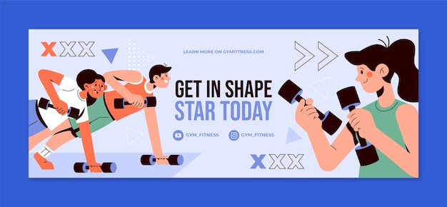 Flat gym and exercise social media cover template