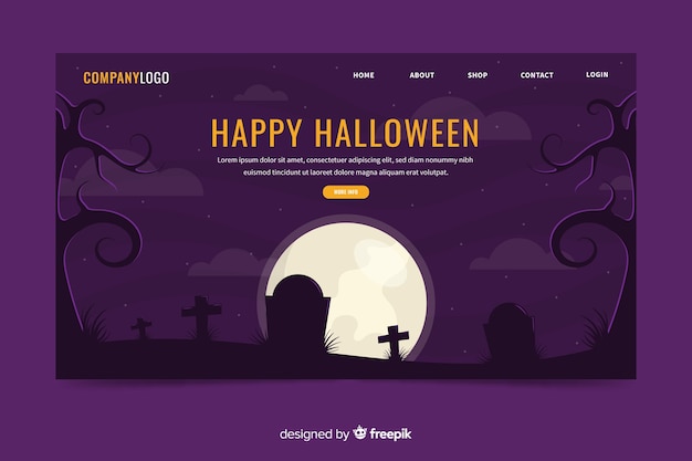 Flat halloween cemetery landing page