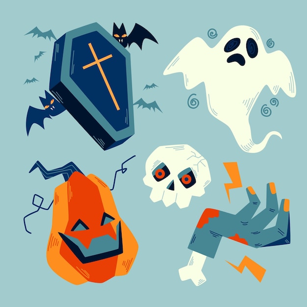 Free vector flat halloween elements collection