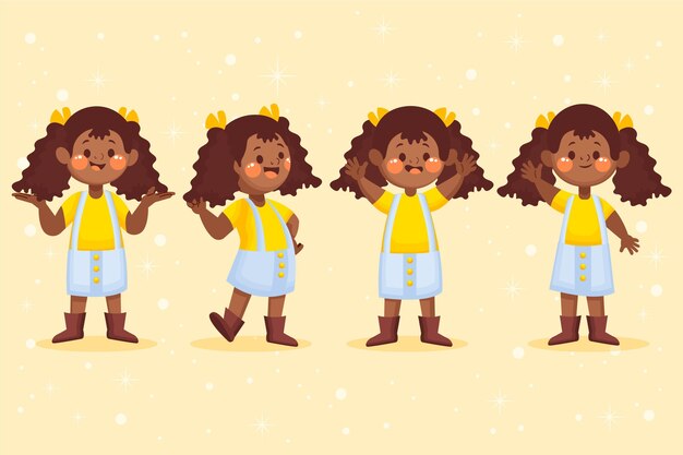 Free Vector flat-hand drawn black girl in different poses