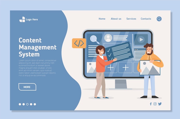 Free vector flat-hand drawn cms landing page template