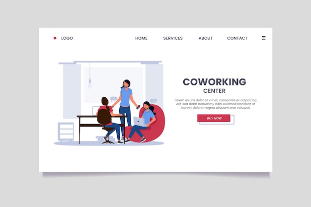 Flat-hand drawn coworking landing page template