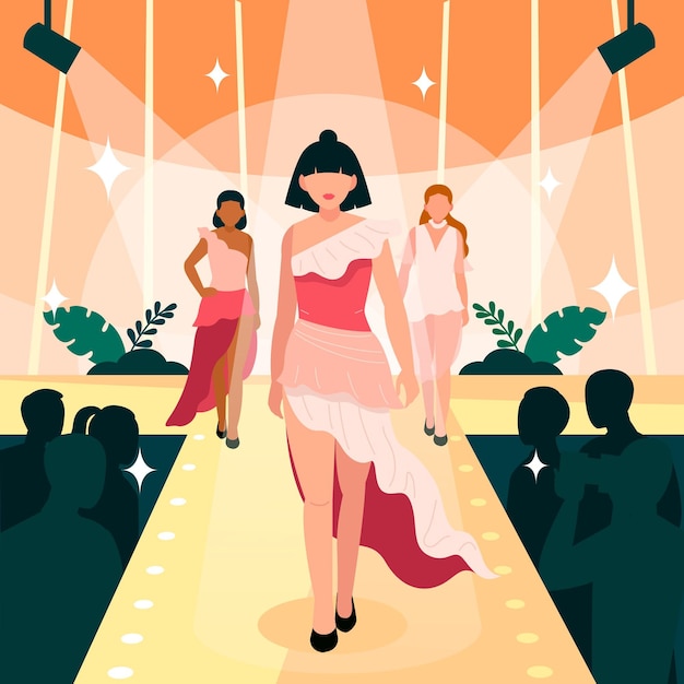 Free vector flat-hand drawn fashion show runway illustration