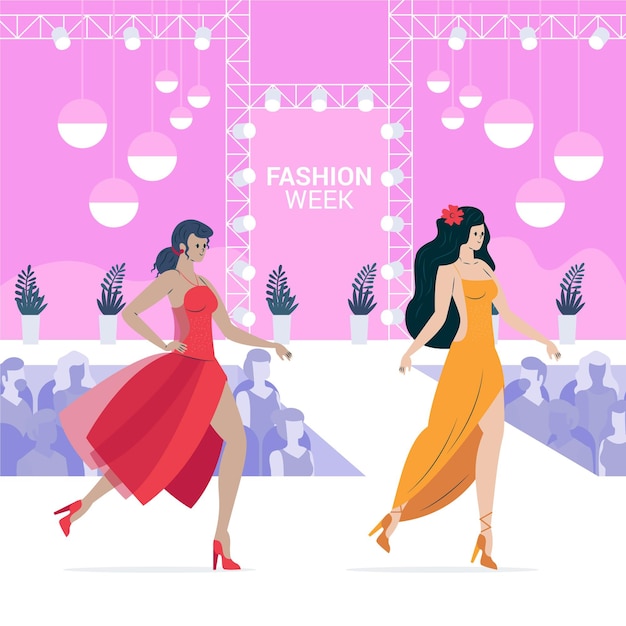 Free Vector flat-hand drawn fashion show runway illustration