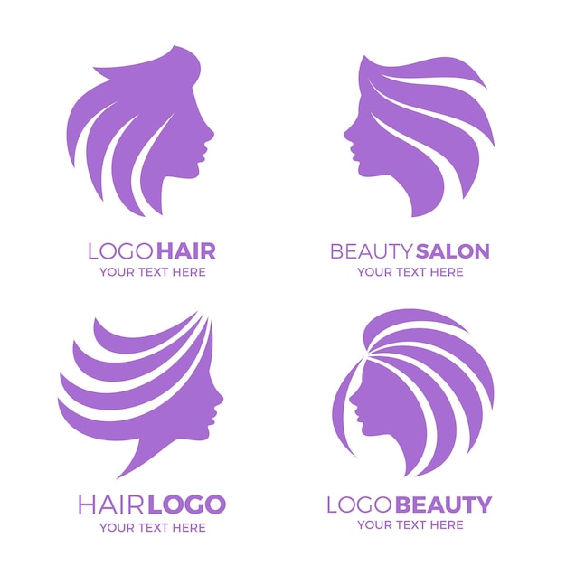 Flat-hand drawn hair salon logo set