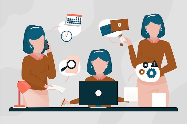 Free Vector flat-hand drawn multitasking businesswoman illustration