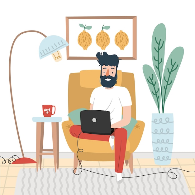 Free Vector flat-hand drawn remote working scenes