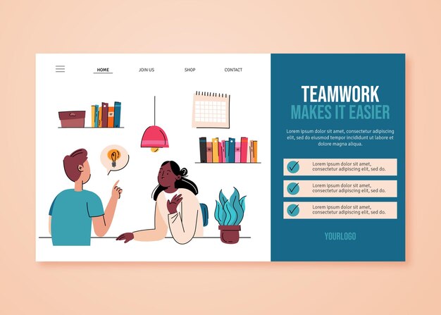 Flat hand drawn teamwork landing page