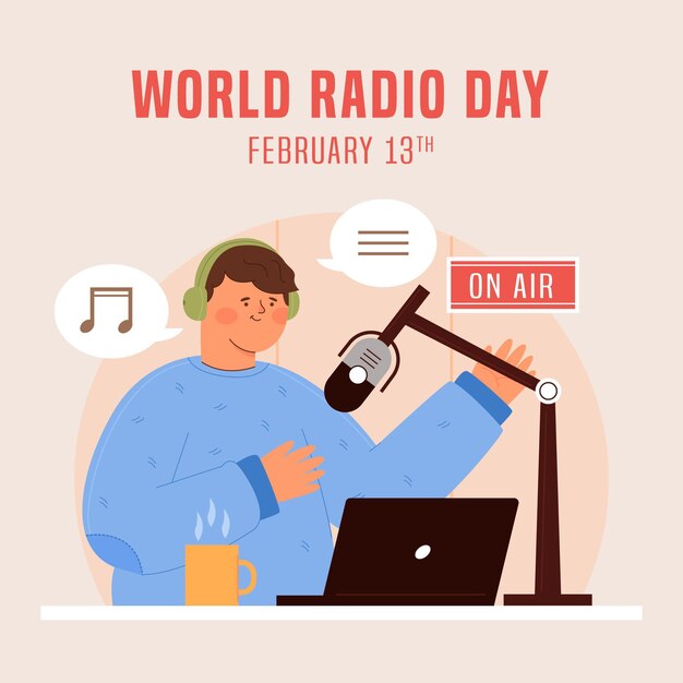 Flat hand drawn world radio day