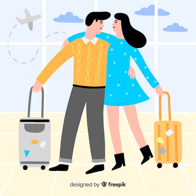 Free Vector flat happy couple traveling background