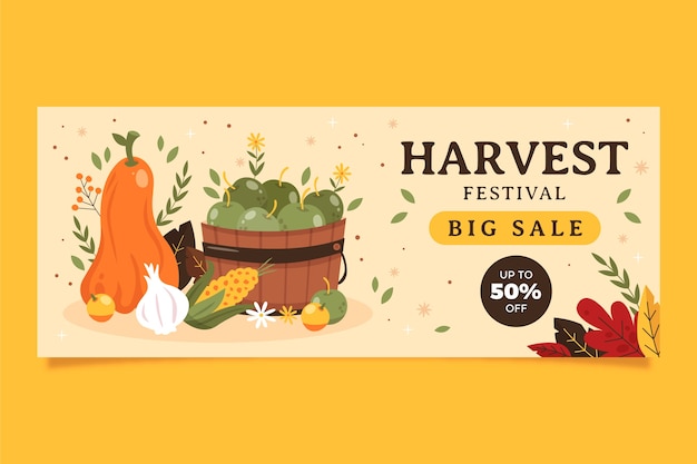 Free Vector flat harvest festival celebration horizontal banner template