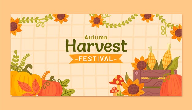 Flat harvest festival celebration horizontal banner template