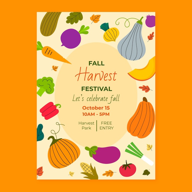 Flat harvest festival celebration vertical poster template