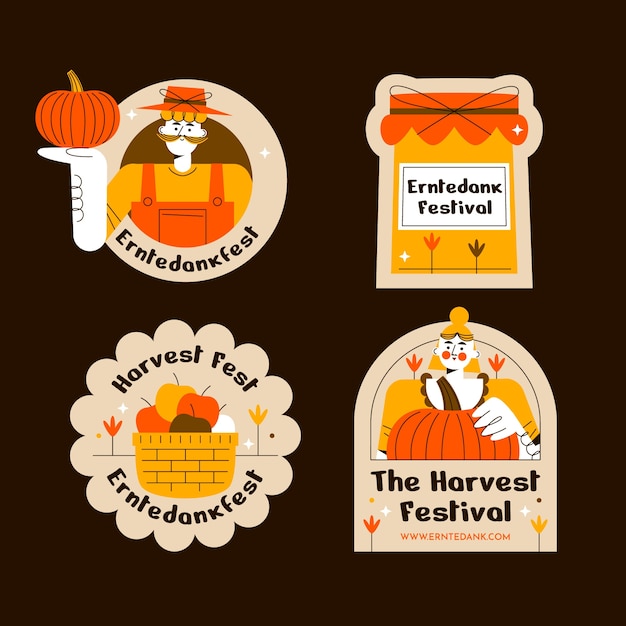 Flat harvest festival labels collection