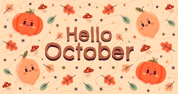 Free Vector flat hello october background for autumn