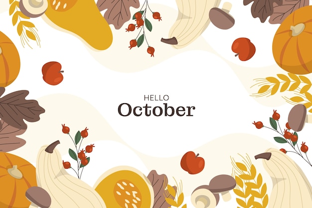 Flat hello october background for autumn