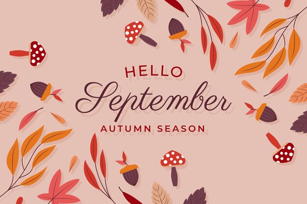 Flat hello september background for autumn