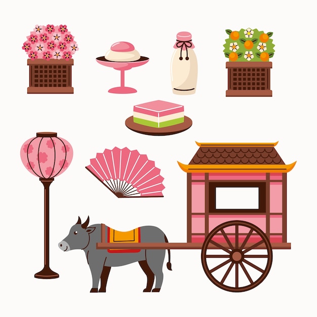 Free Vector flat hinamatsuri elements collection