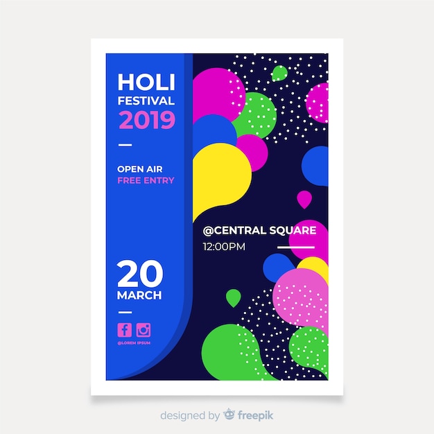 Free Vector flat holi festival flyer template